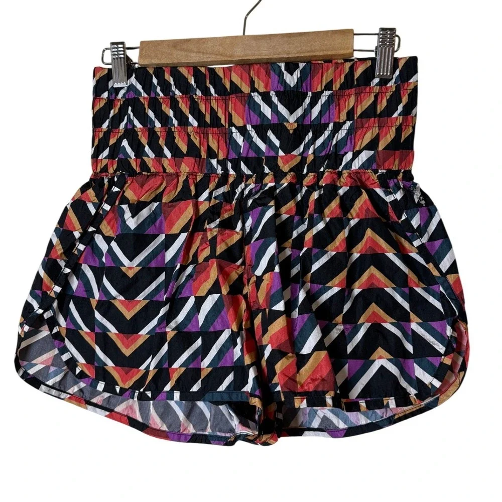 FP Movement Women Shorts M Multi Geometric The Way Home Smocked High Rise Boho
